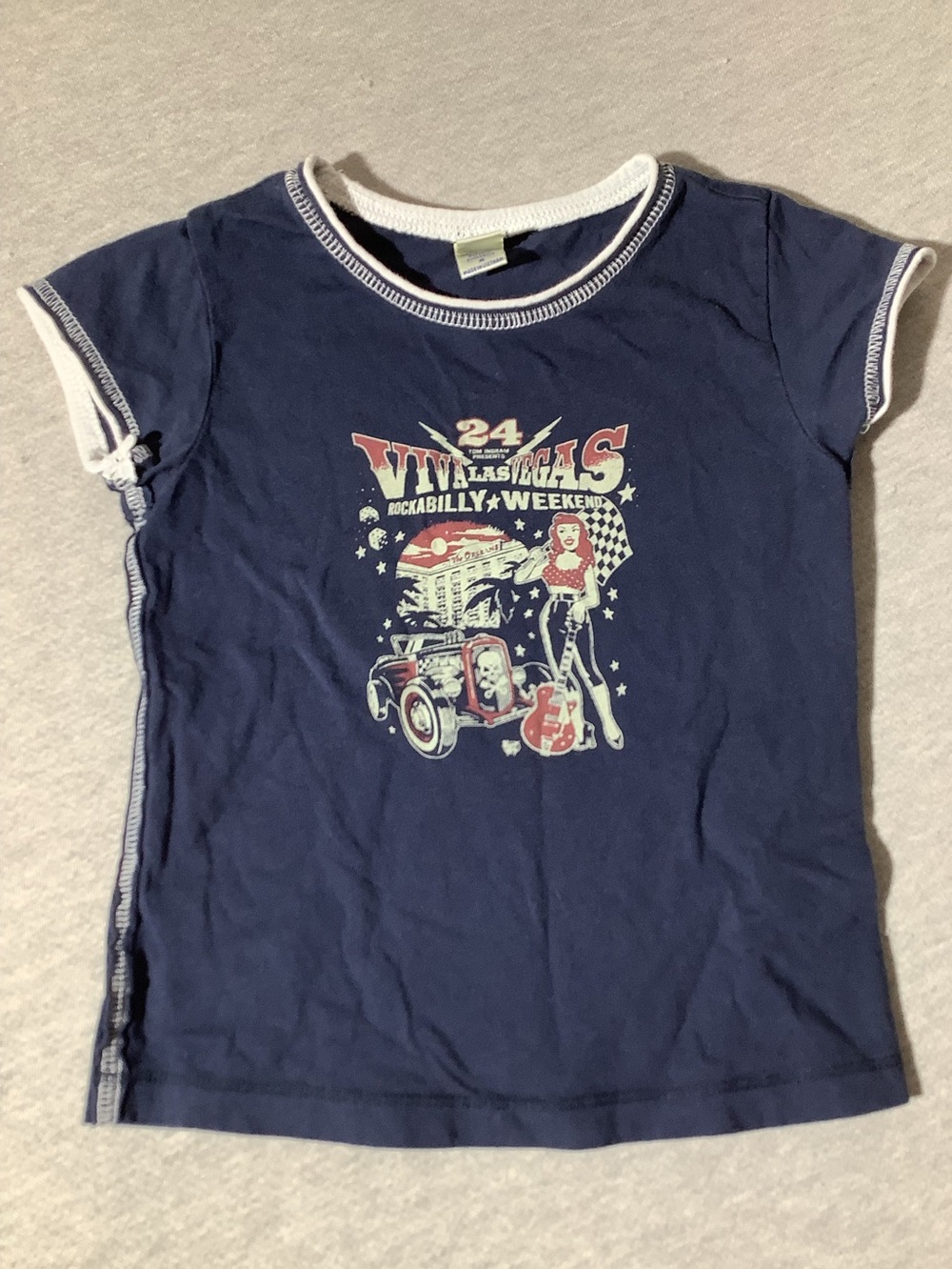 Vintage Navy Rockabilly Graphic Tee for Kids